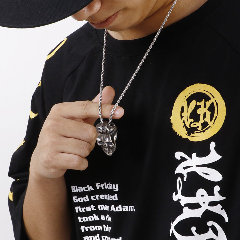 Skull Beard Stainless Steel Pendant Necklace for Men - European Style