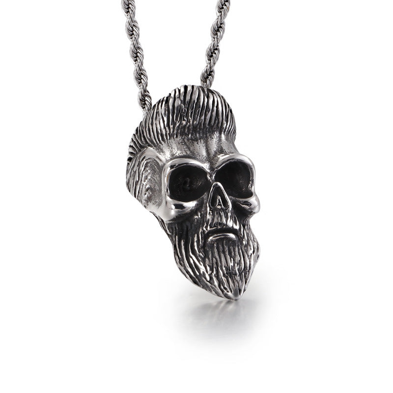 Skull Beard Stainless Steel Pendant Necklace for Men - European Style