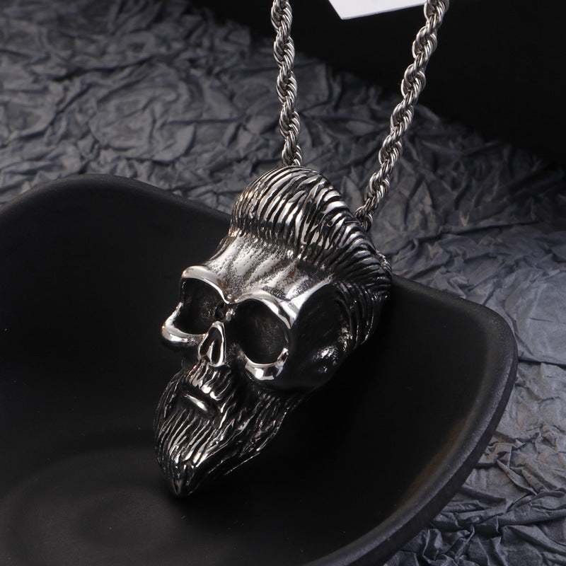 Skull Beard Stainless Steel Pendant Necklace for Men - European Style