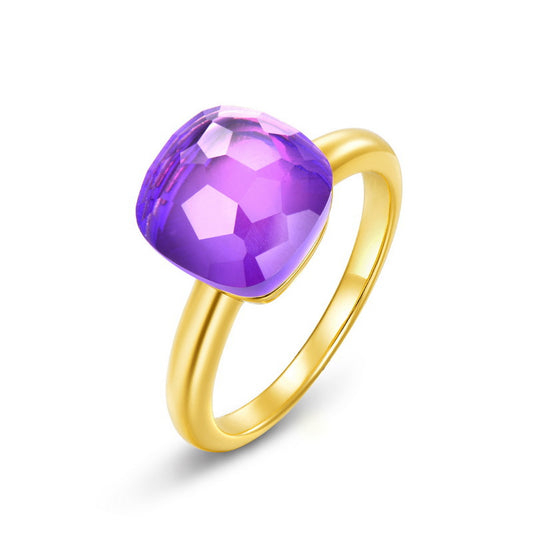 Candy Square Synthetic Crystal Golden Colour Sterling Silver Ring