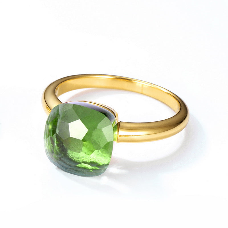 Candy Square Synthetic Crystal Golden Colour Sterling Silver Ring