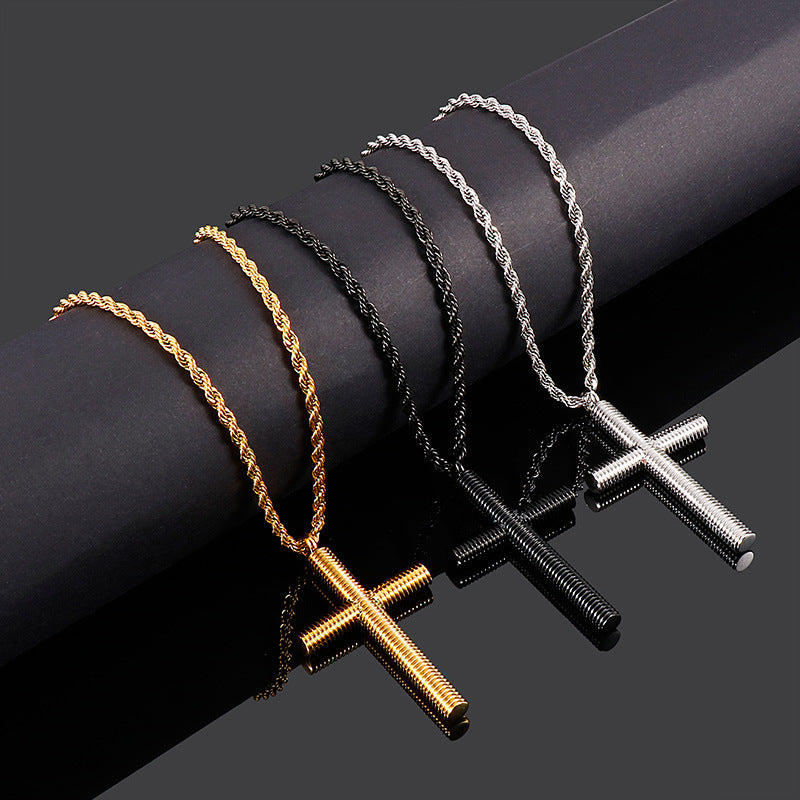 Street Style Spiral Cross Pendant Stainless Steel Men's Necklace