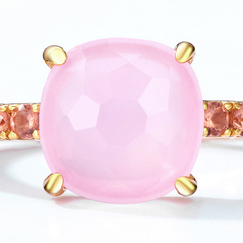Geometric Round Cut Pink Crystal Silver Ring