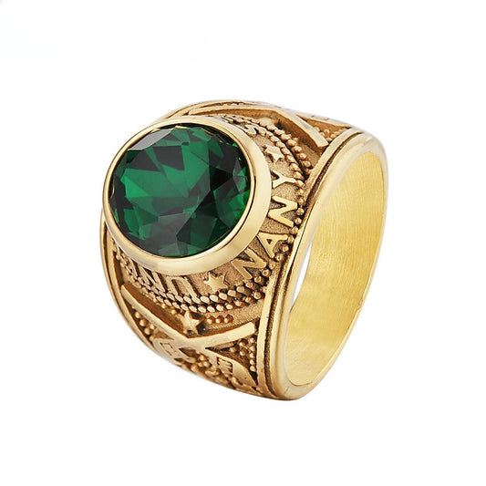 Planderful Titanium Steel Ring For Men Unisex Punk Zircon Durable Military Navy Design Protection