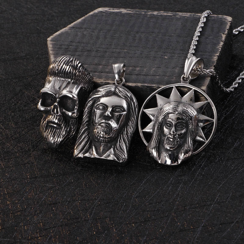 Skull Beard Stainless Steel Pendant Necklace for Men - European Style