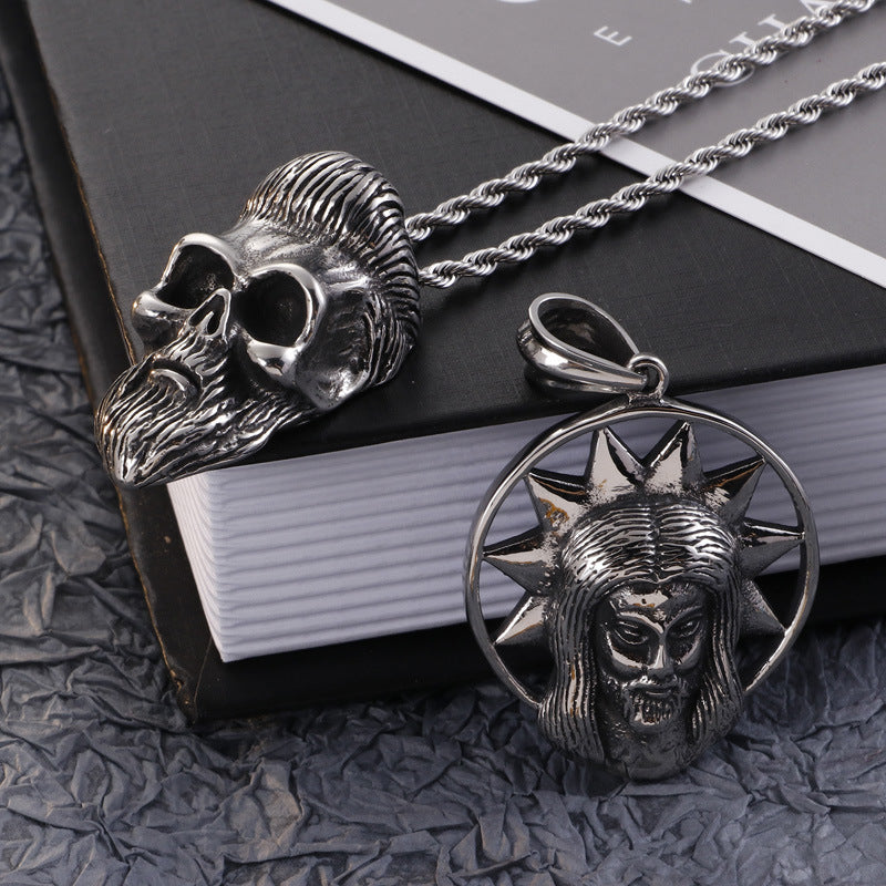 Skull Beard Stainless Steel Pendant Necklace for Men - European Style