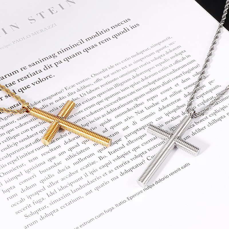 Street Style Spiral Cross Pendant Stainless Steel Men's Necklace