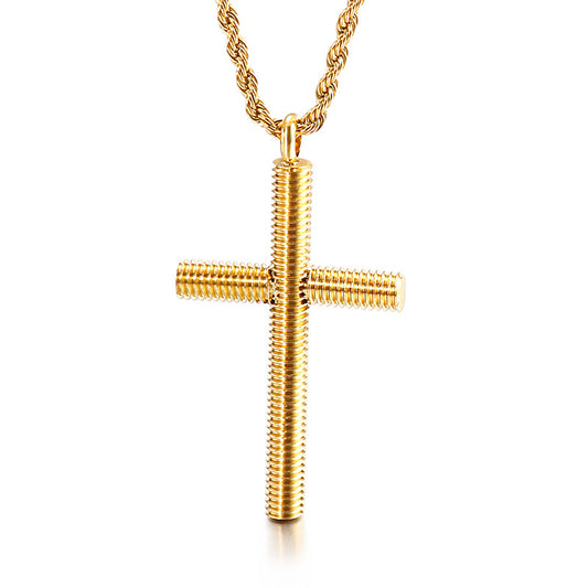 Street Style Spiral Cross Pendant Stainless Steel Men's Necklace