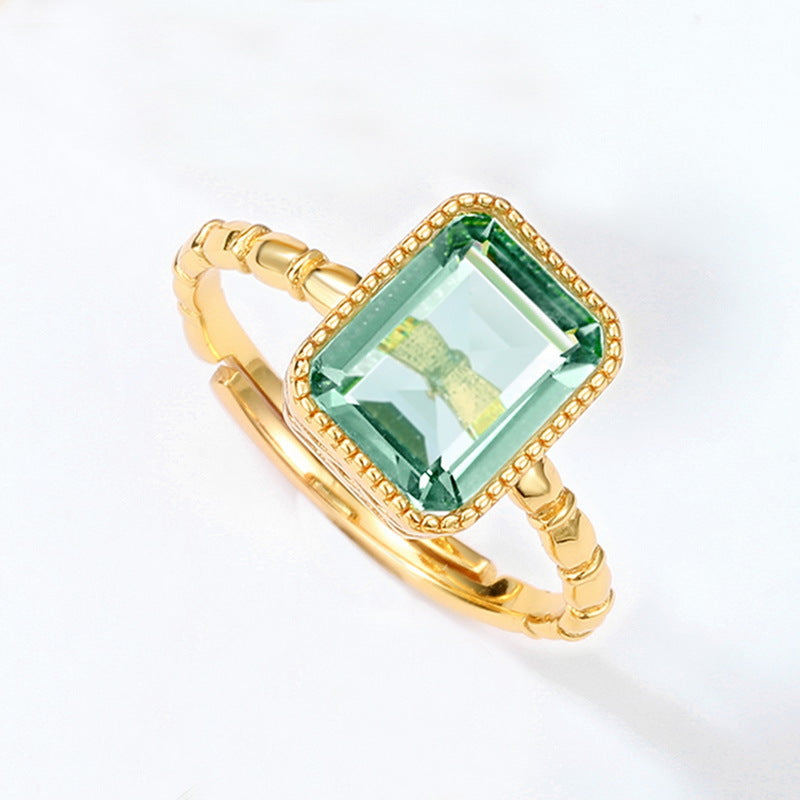 Rectangle Synthetic Green Amethyst Opening Sterling Silver Ring