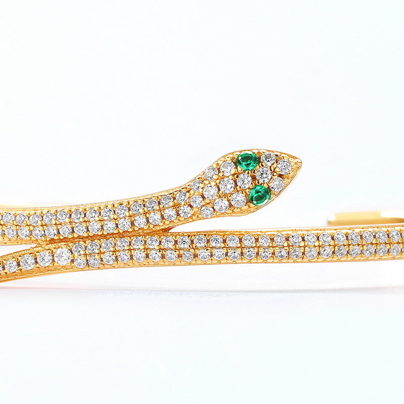 Green Eye Snake Zircon Opening Sterling Silver Bracelet