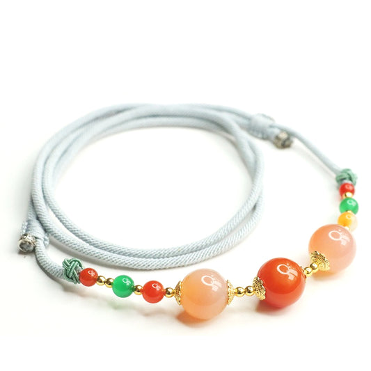 Red Agate Triple-Life Bead Necklace