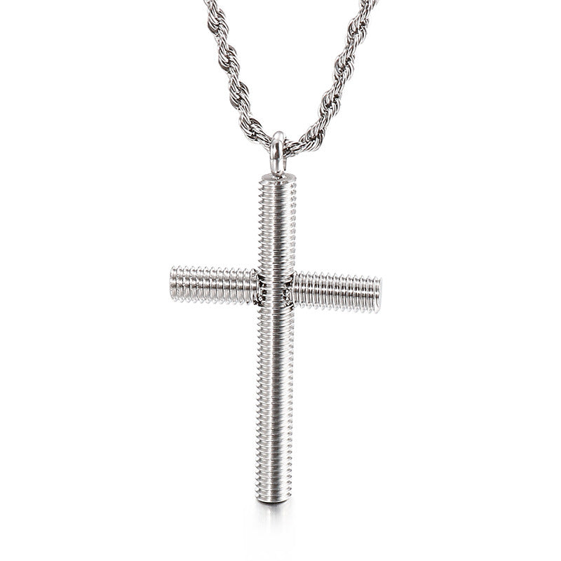 Street Style Spiral Cross Pendant Stainless Steel Men's Necklace