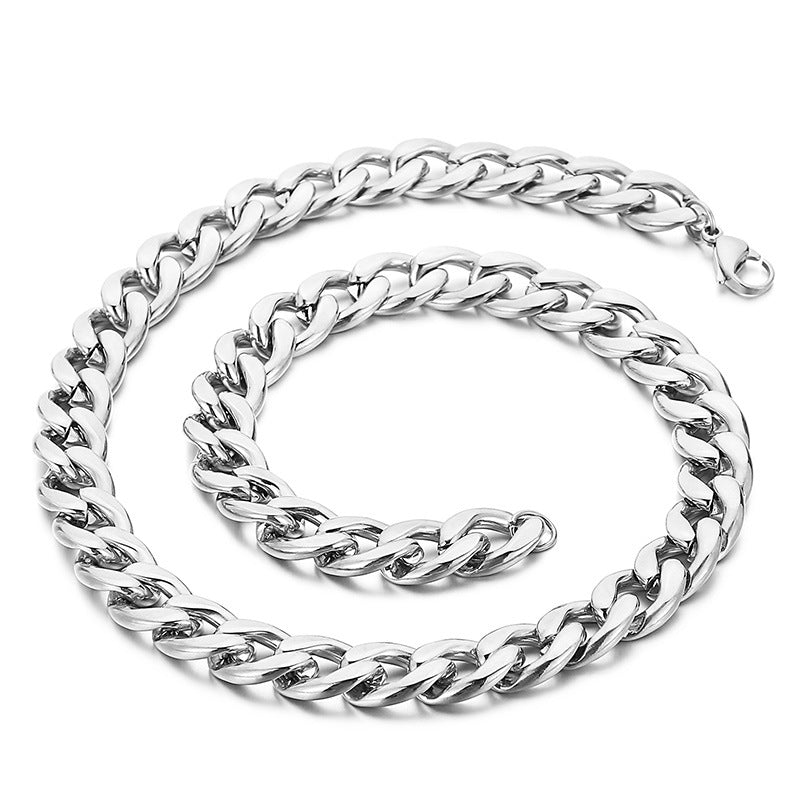 Stylish Men's Versatile Stainless Steel Bracelet and Necklace Set - European and American Fashion Accessories