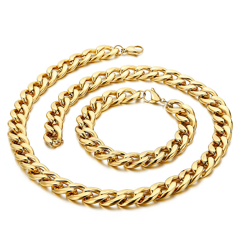 Stylish Men's Versatile Stainless Steel Bracelet and Necklace Set - European and American Fashion Accessories