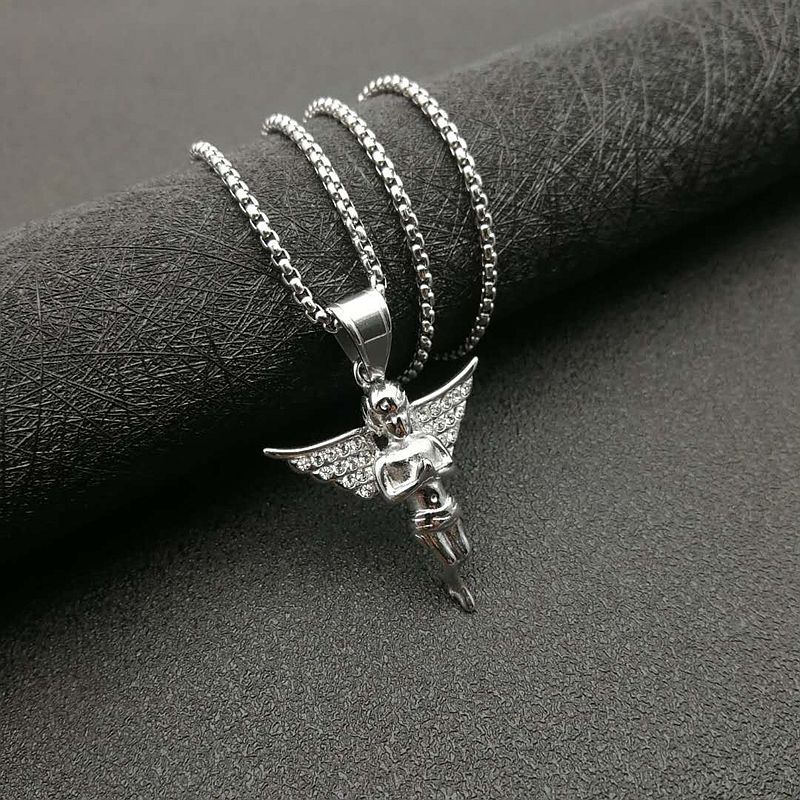 Hip Hop Necklace Titanium For Him Angel Pendant Planderful