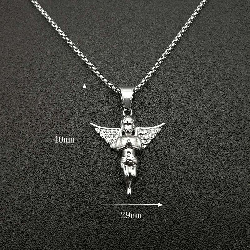 Hip Hop Necklace Titanium For Him Angel Pendant Planderful