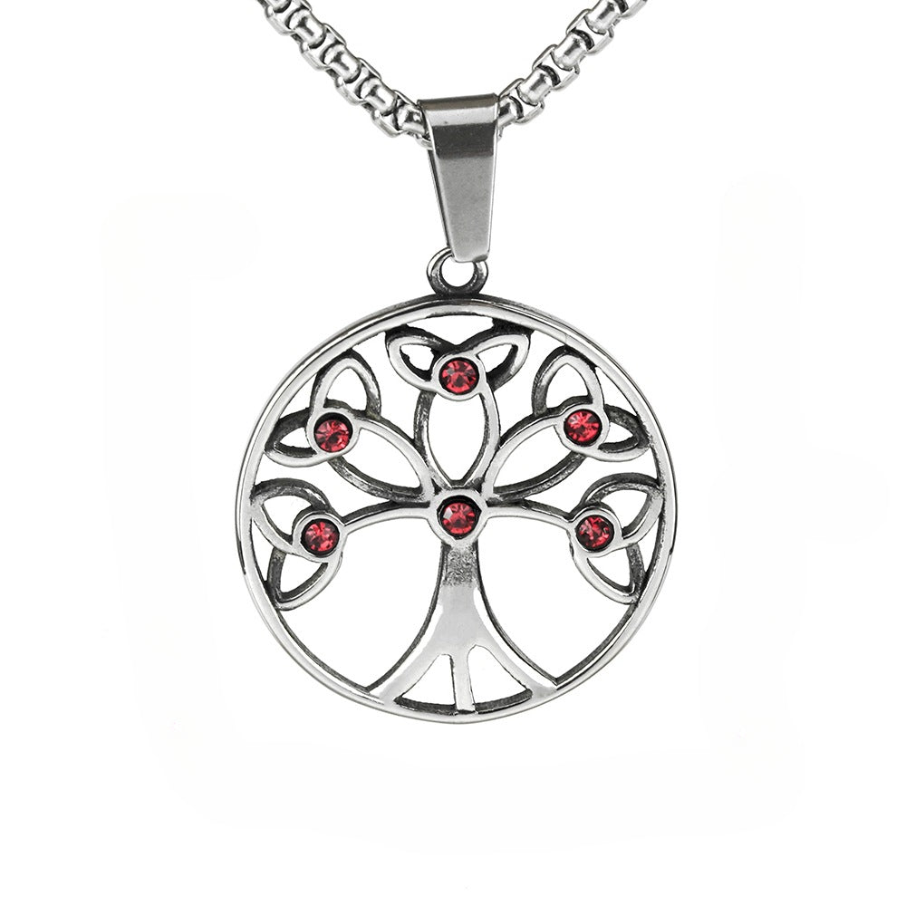 European And American Jewelry Wholesale Titanium Steel Men's Pendant Necklace Inlaid Zircon Tree Of Life