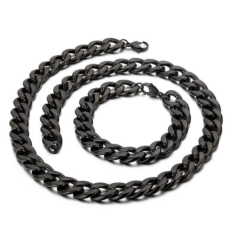 Stylish Men's Versatile Stainless Steel Bracelet and Necklace Set - European and American Fashion Accessories