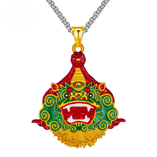Steel Necklace - Vintage Chinese Lion Dance Pendant For Men