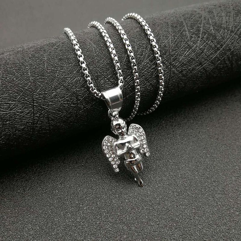 Hip Hop Necklace Titanium For Him Angel Pendant Planderful