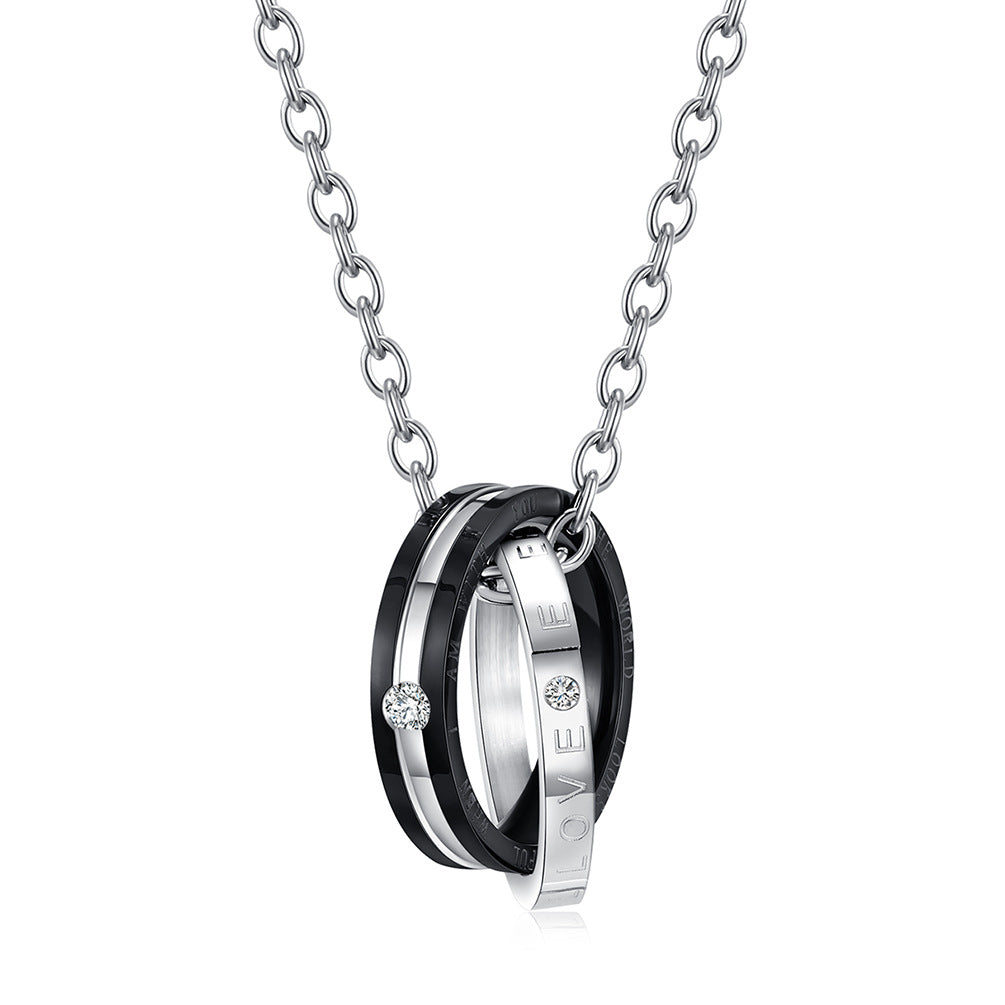 Planderful Forever Double Ring Couple Necklace Durable Titanium Steel Pendant For Couples Romantic Gift