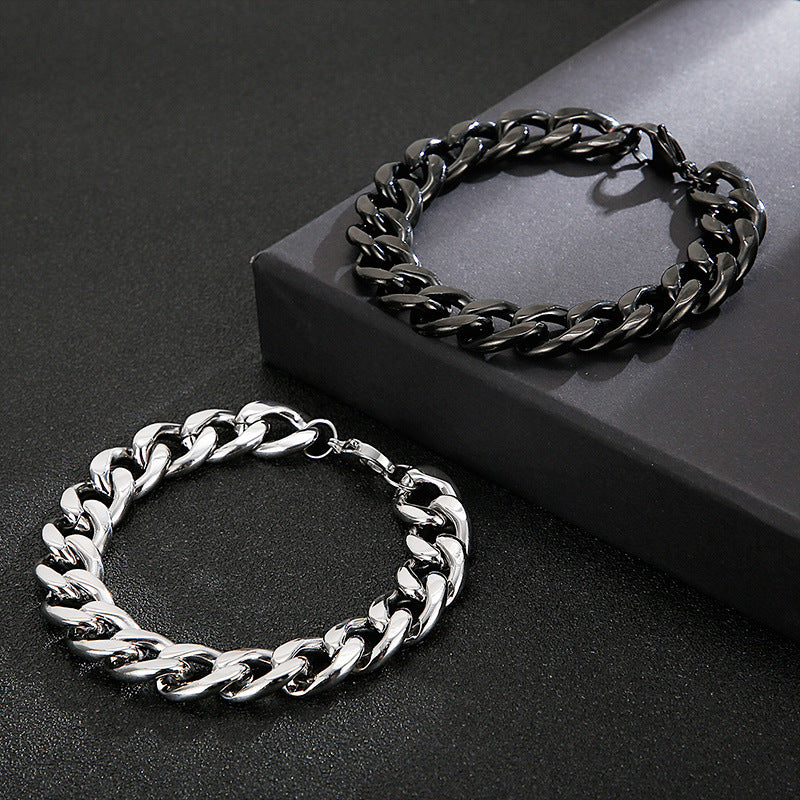 Stylish Men's Versatile Stainless Steel Bracelet and Necklace Set - European and American Fashion Accessories