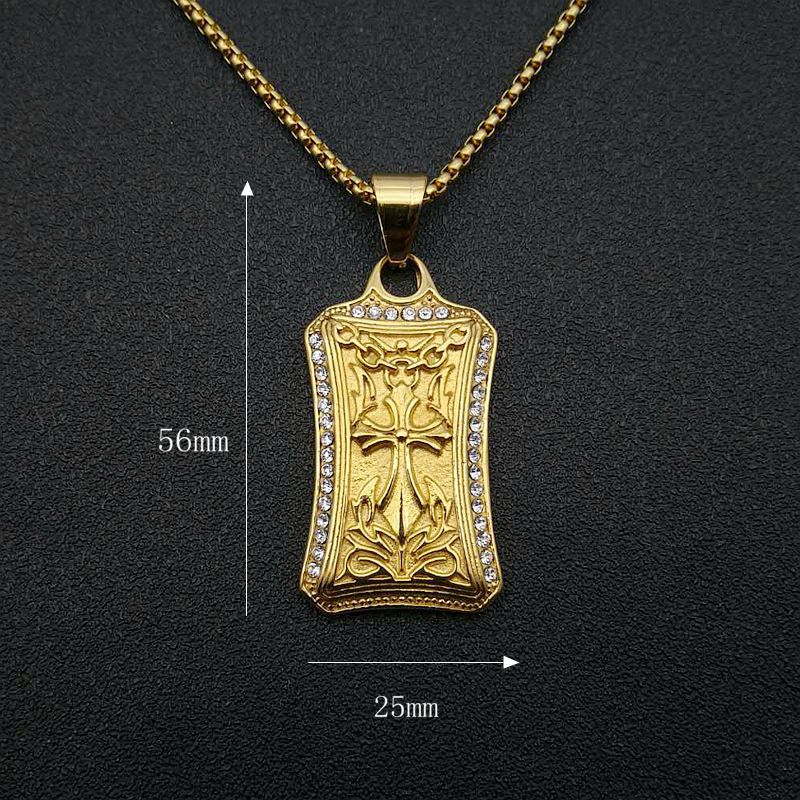 Zircon Necklace – Statement Cross Pendant In Stainless Steel Gold Plated With Hip Hop Edge