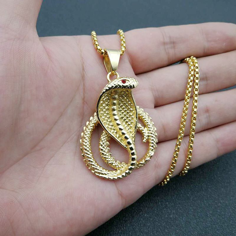 Planderful Hip Hop Jewelry Cobra Pendant Necklace Stainless Steel Gold Plated Zircon For Men