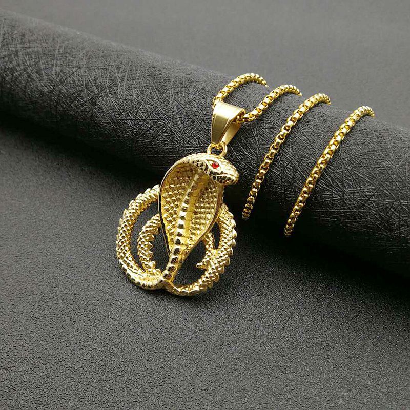 Planderful Hip Hop Jewelry Cobra Pendant Necklace Stainless Steel Gold Plated Zircon For Men