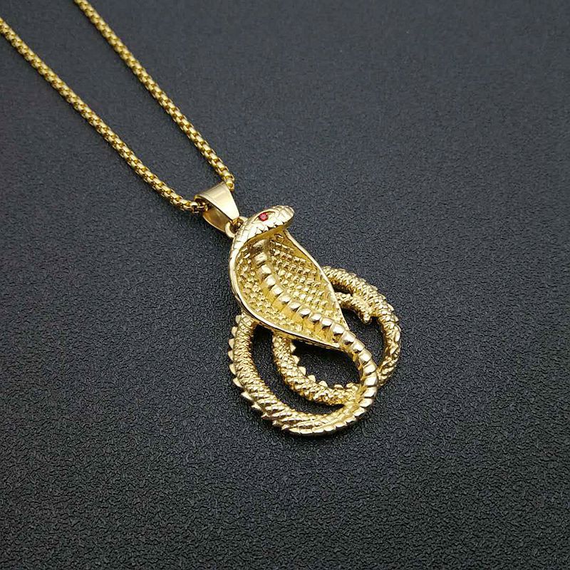 Planderful Hip Hop Jewelry Cobra Pendant Necklace Stainless Steel Gold Plated Zircon For Men