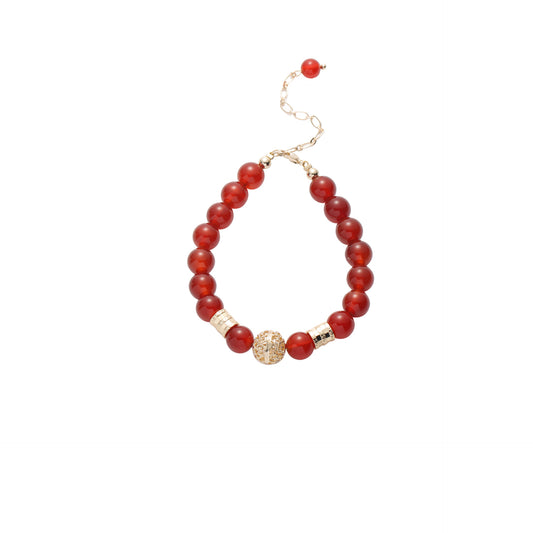 Elegant Natural Red Agate & Crystal Bracelet for Girls and Couples - Sterling Silver & Gold Plated Gemstone Birthyear Handwear