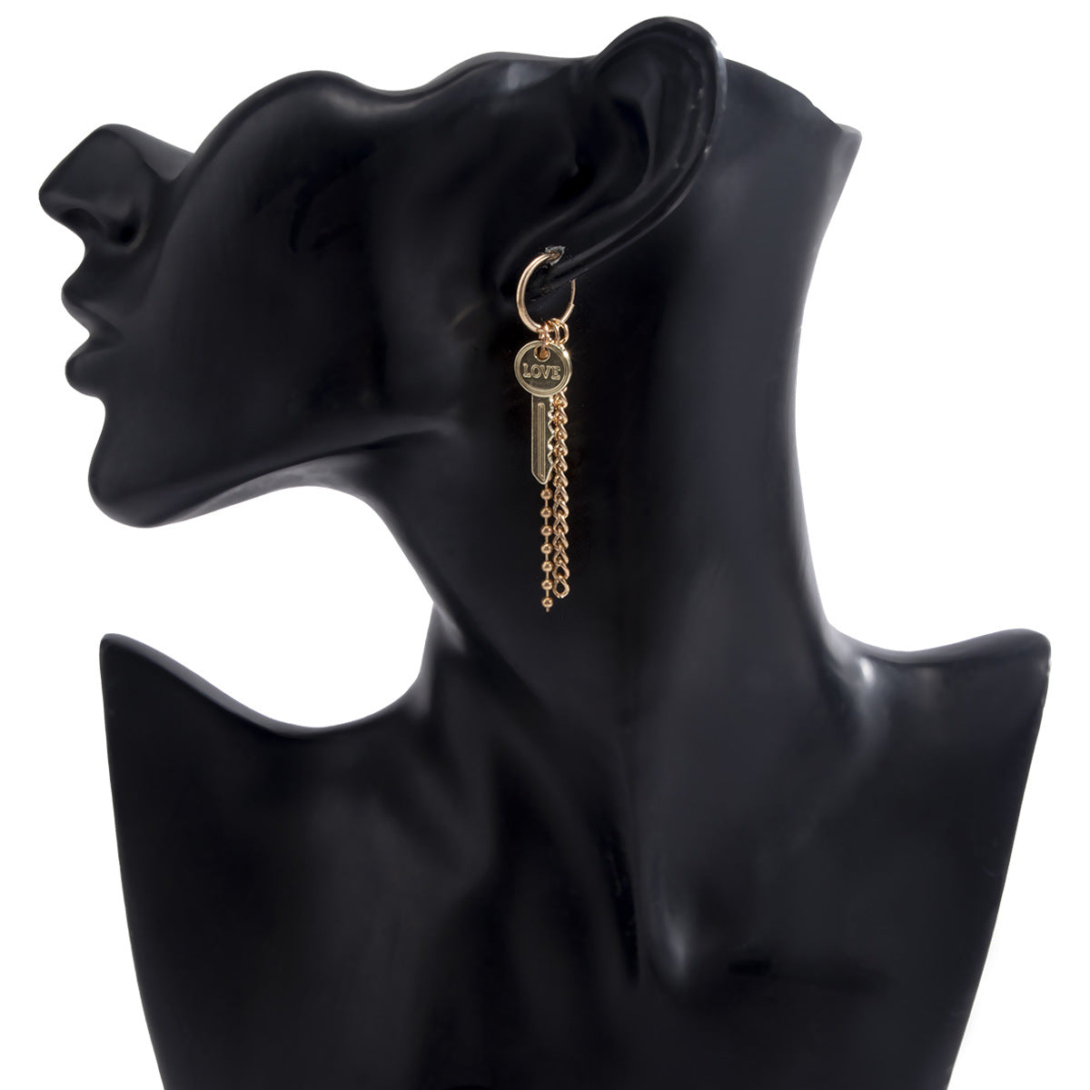 Retro Geometric Handmade Letter Earrings with Multiple Keys, Bead Chains, and Tassels for Women