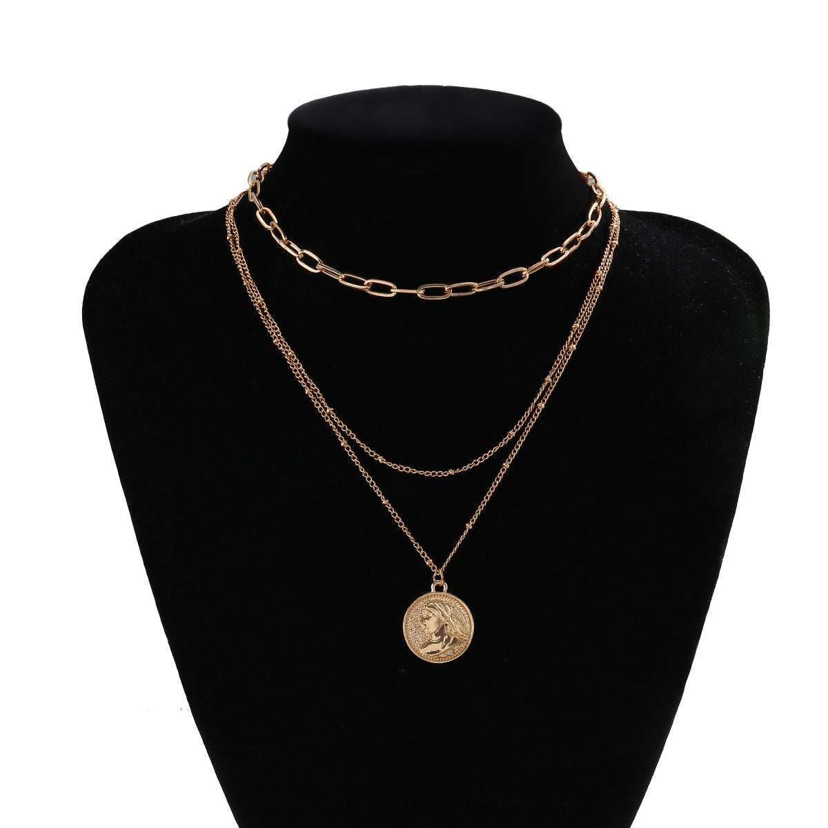 Planderful Vienna Verve Layered Mixed Metal Necklace For Women Vintage Portrait Statement Jewelry