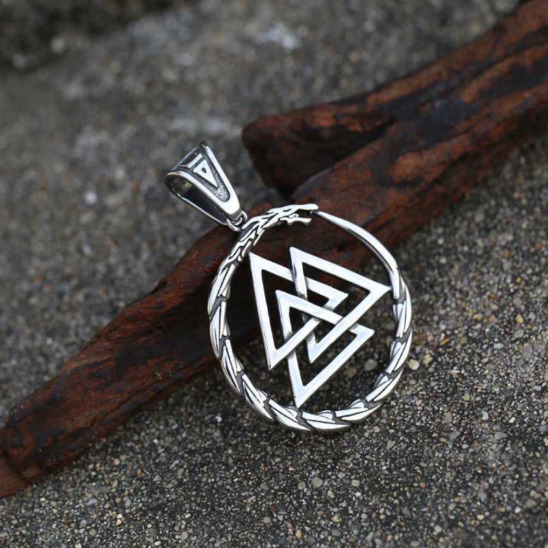 Nordic-Inspired Titanium Steel Viking Pendant for Men - Retro Ouroboros Design