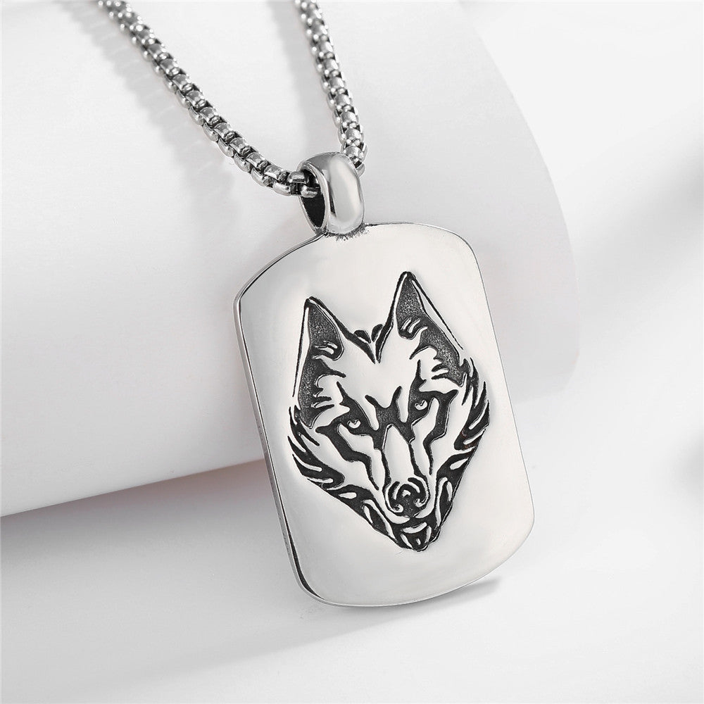 Planderful Prairie Wolf Head Pendant Necklace Titanium Steel Unisex Vintage Hip Hop Protection Statement Jewelry