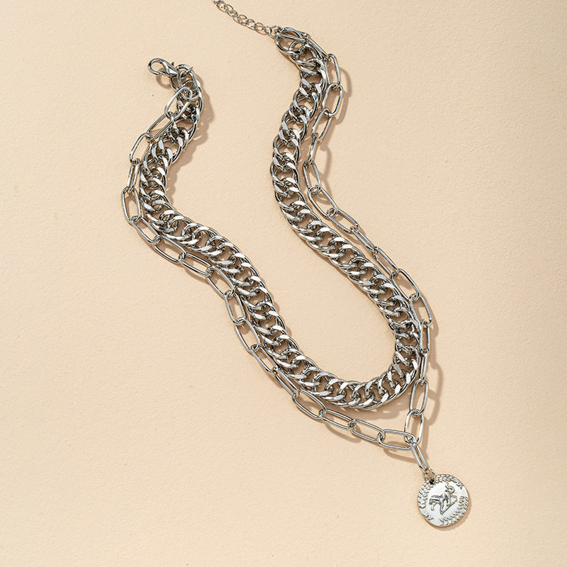 Retro Coin Pendant Necklace with Double Thickness - Cross-Border Fashion Statement Piece