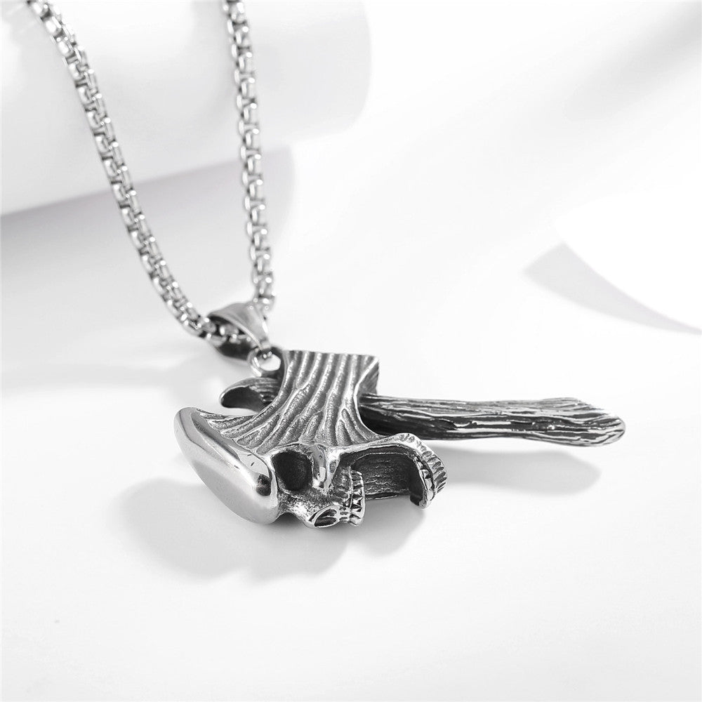 Skull Axe Stainless Steel Pendant Necklace