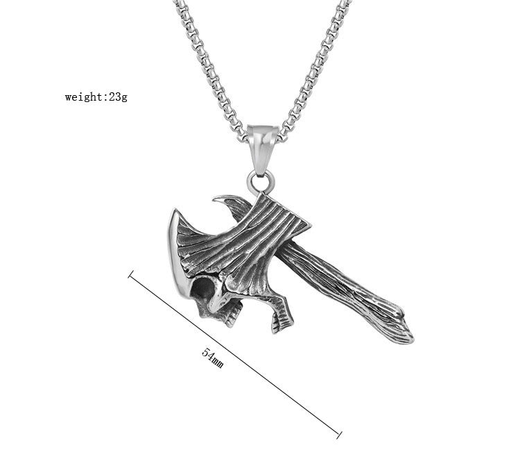 Skull Axe Stainless Steel Pendant Necklace