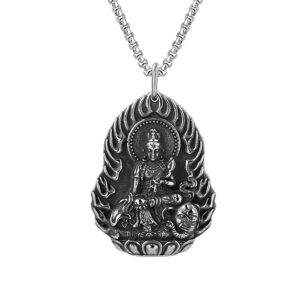 Planderful Guanyin Amulet Pendant Stainless Steel Necklace For Unisex Protection And Style