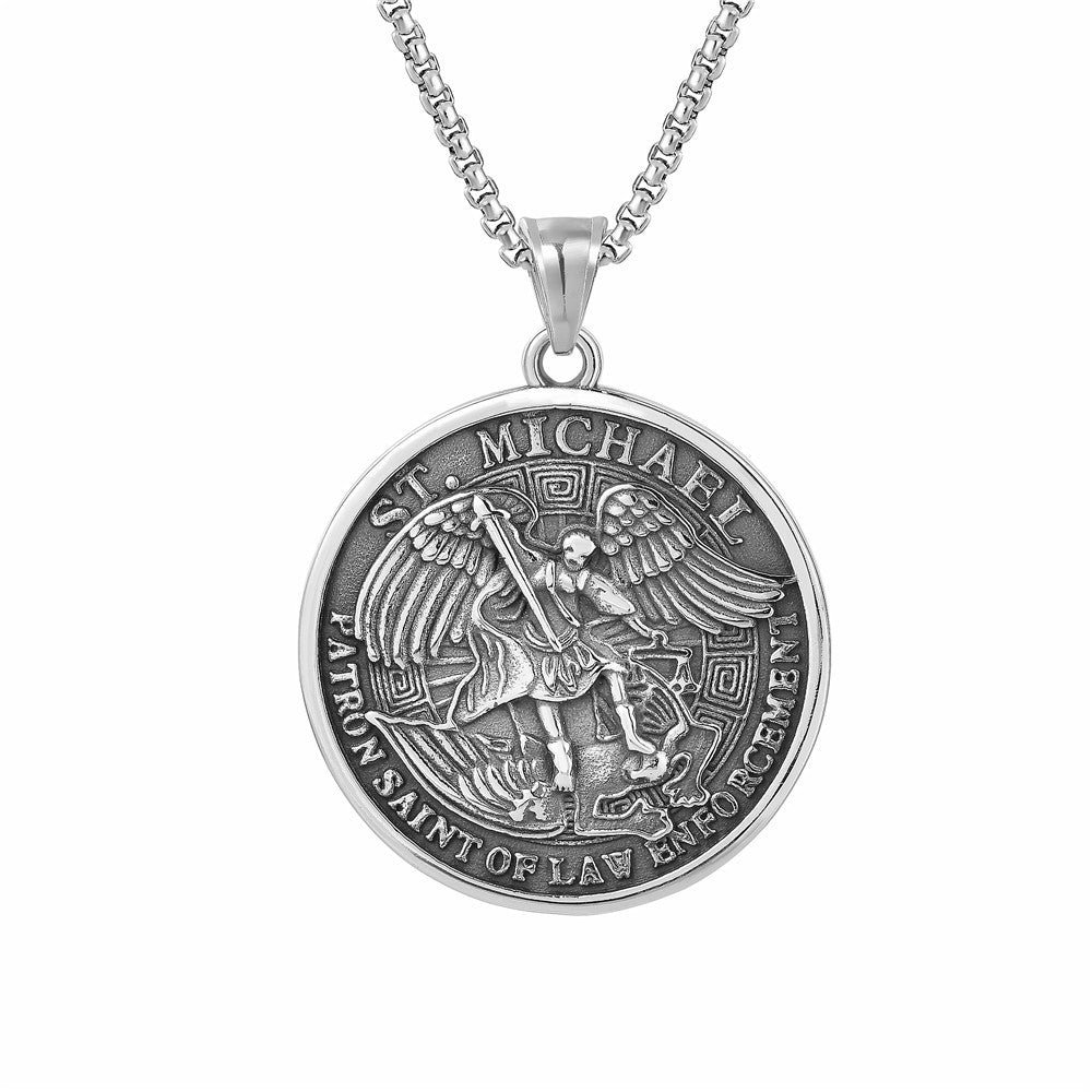 Planderful Ares Greek Mythology Pendant Retro Titanium Steel Round Card Necklace Unisex Protection Statement