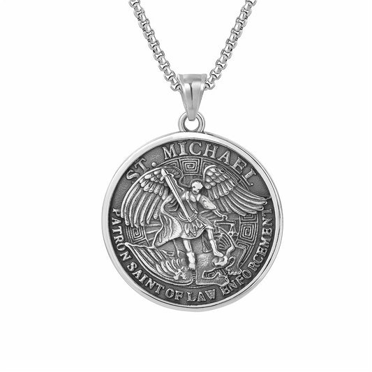 Planderful Ares Greek Mythology Pendant Retro Titanium Steel Round Card Necklace Unisex Protection Statement