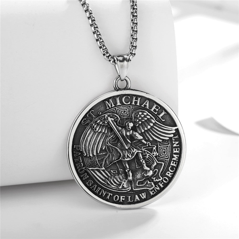 Planderful Ares Greek Mythology Pendant Retro Titanium Steel Round Card Necklace Unisex Protection Statement