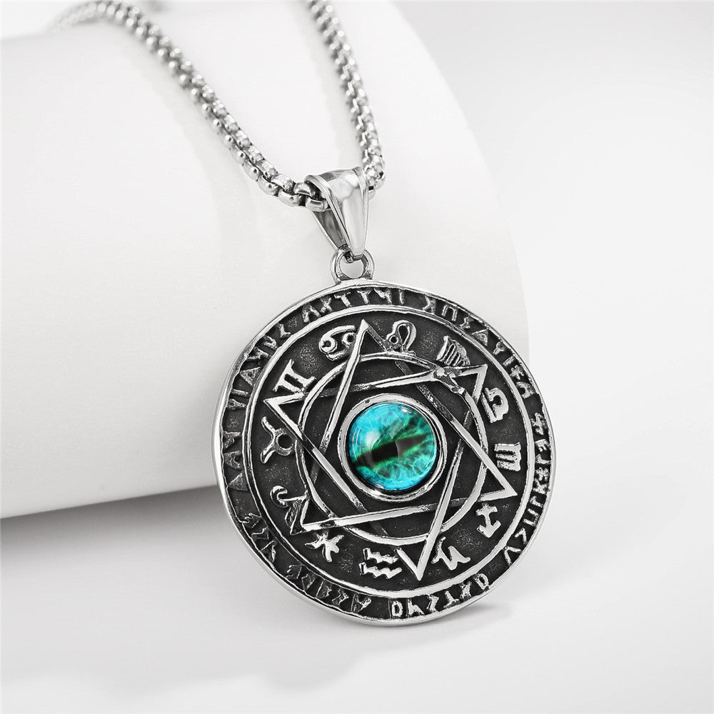 Planderful Angel and Devil Eye Green Hexagram Pendant Stainless Steel Unisex Protection Charm