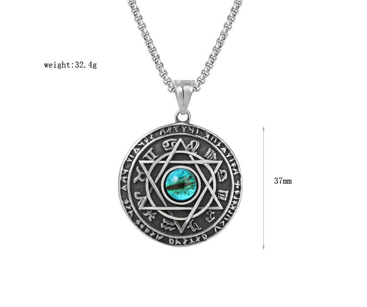 Planderful Angel and Devil Eye Green Hexagram Pendant Stainless Steel Unisex Protection Charm