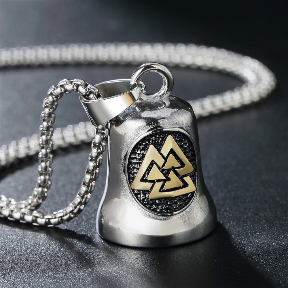 Planderful Stainless Steel Viking Triangular Bell Pendant For Men And Women Necklace With Protection Charm