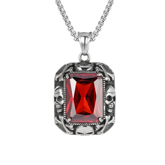 Skull Gemstone Titanium Steel Pendant Necklace