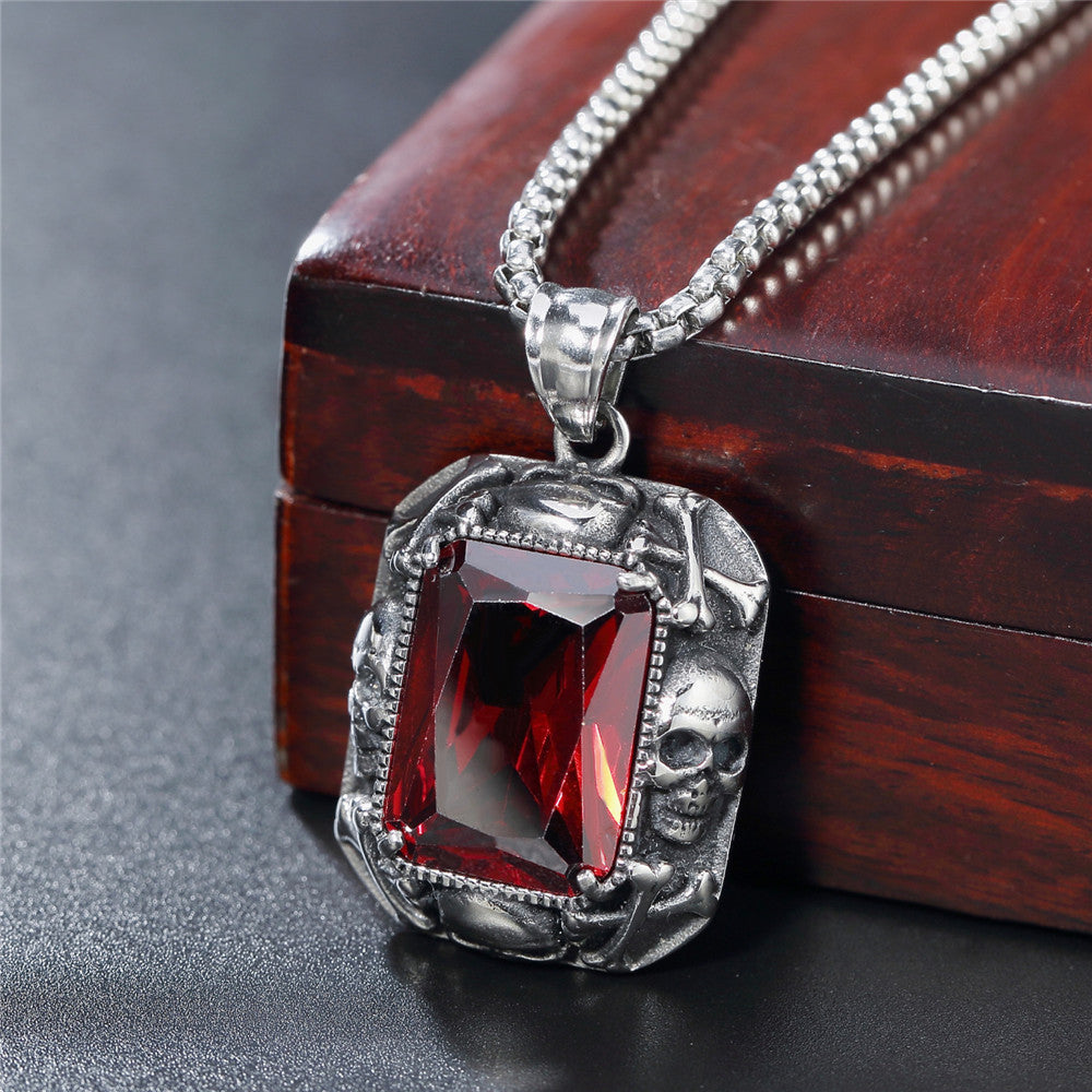 Skull Gemstone Titanium Steel Pendant Necklace