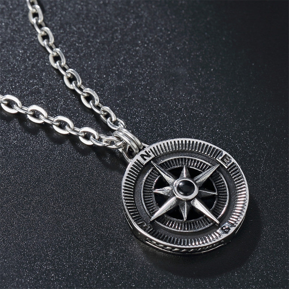 Planderful Compass Pendant For Men Titanium Steel Durable Retro Style Unisex Jewelry Statement