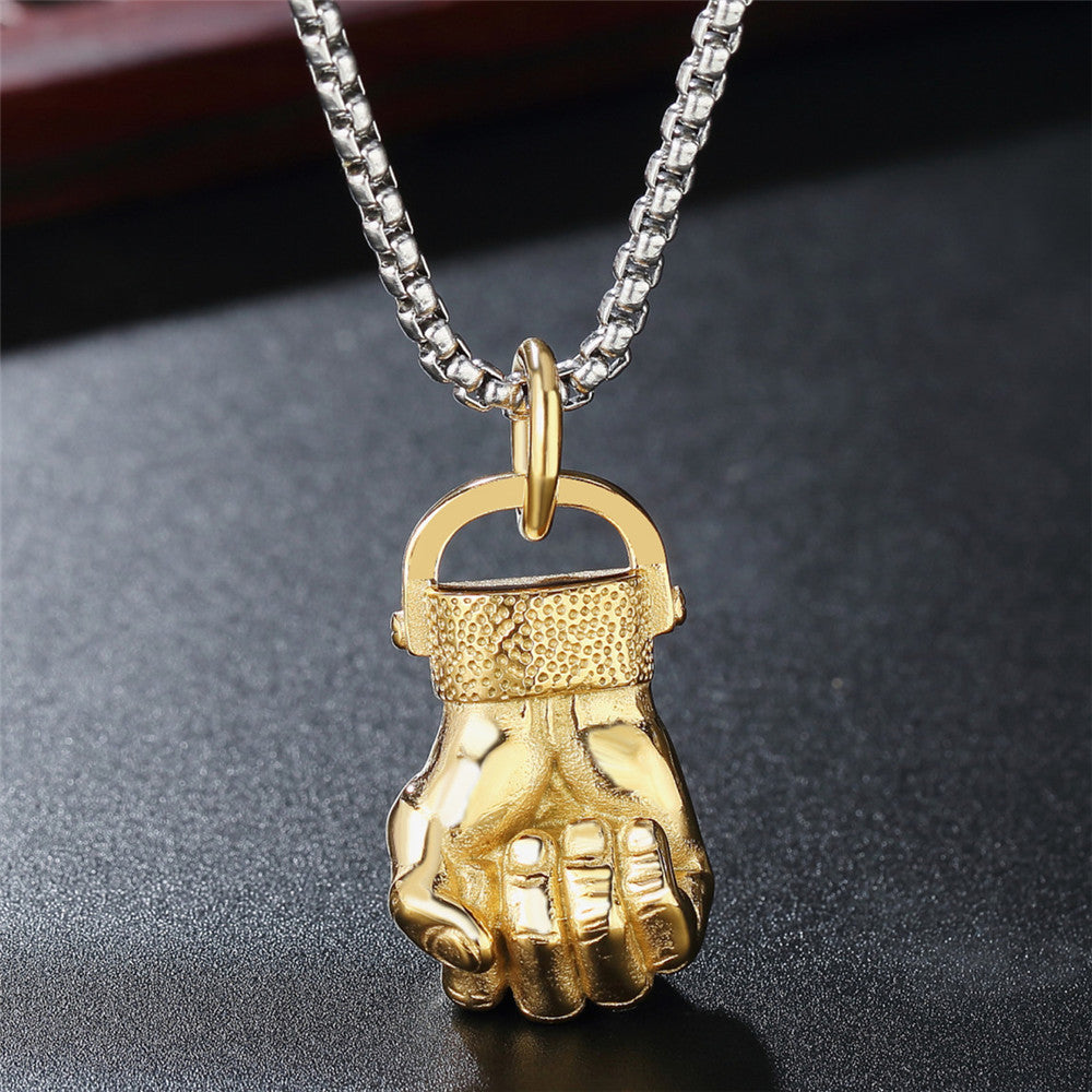 Planderful Titanium Steel Fist Pendant For Men And Unisex Gym Enthusiasts Hip Hop Protection Statement Jewelry