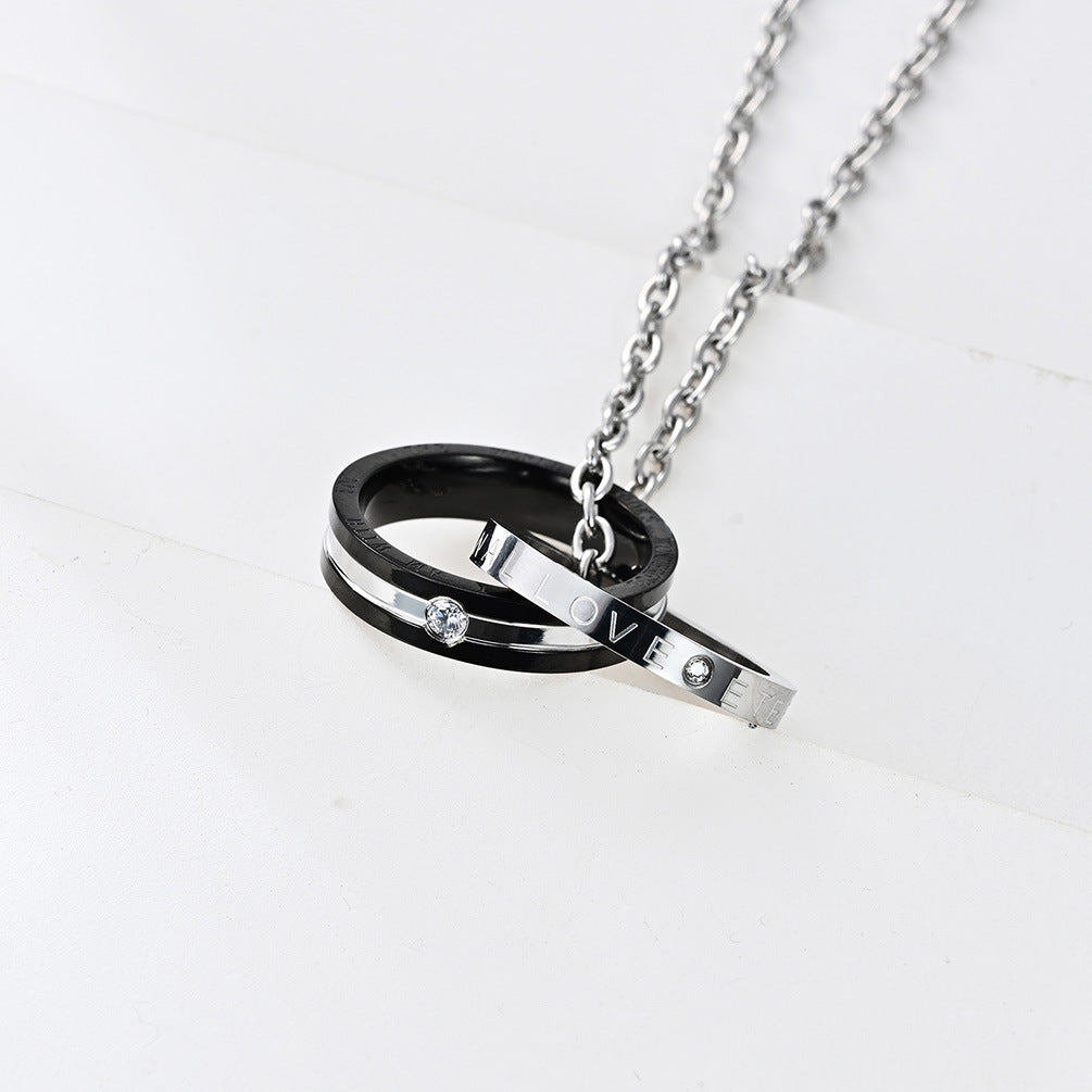 Planderful Forever Double Ring Couple Necklace Durable Titanium Steel Pendant For Couples Romantic Gift